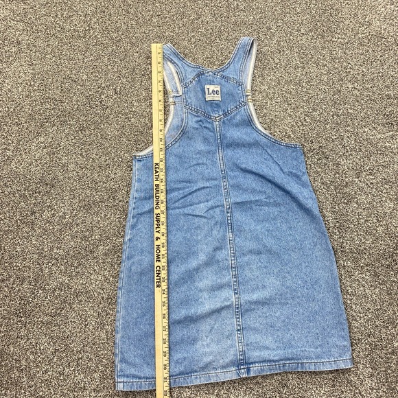 VTG Lee Dress Girls 14 Dark Blue Jean Denim Sleeveless Cotton Pockets Fade USA - Picture 3 of 7